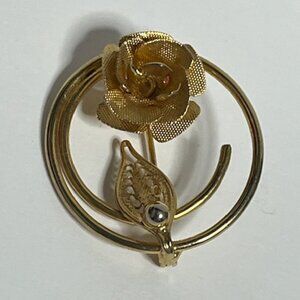 VTG Sarah Coventry "Promise" Gold Tone Circle Brooch Textured Mesh Rose 1.25"